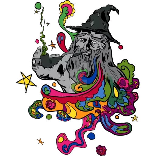 sorcière, sorcier, illustration, dessin discust wizard
