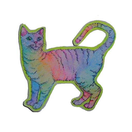 кот, кошка, цветной кот, разноцветная кошка, наклейка полосатый кот
