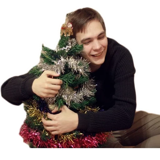 el hombre, año nuevo, georgiev sergey, árbol de navidad, el hombre sostiene el árbol de navidad