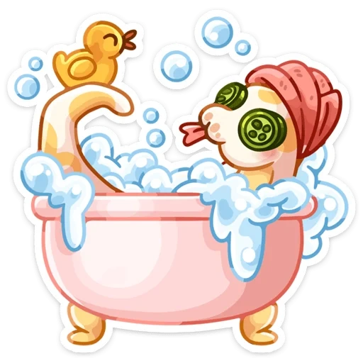 пончик, ванна рисунок, мультяшная ванна, мультяшный кот ванной, мультяшная девочка ванной