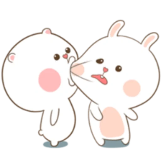 the pairs are cute, cute drawings, illustrations are cute, tuagom puffy bear and rabbit, bear and rabbit love animateded