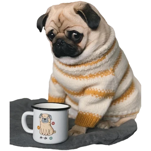 pugs, pug lenya, mops are cheerful, pug is interesting, pug drinks coffee