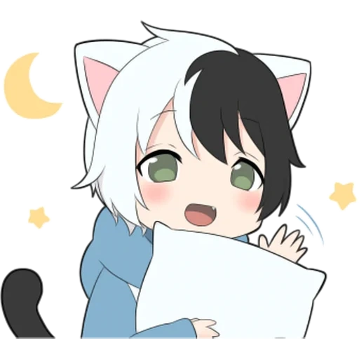 anime, anime chibi, gatto ragazzo bianco