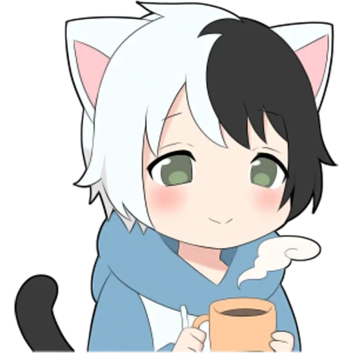 anime, anime chibi, cat boy white