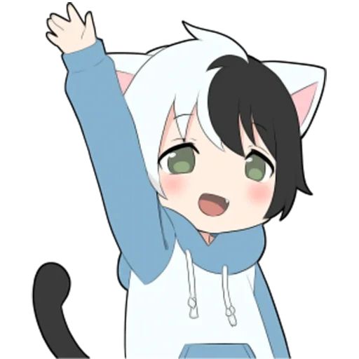 аниме, cat boy white, black and white cat