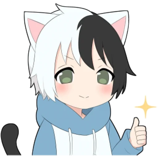 anime chibi, cat boy white
