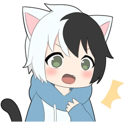 anime, chibi de anime, cat boy white