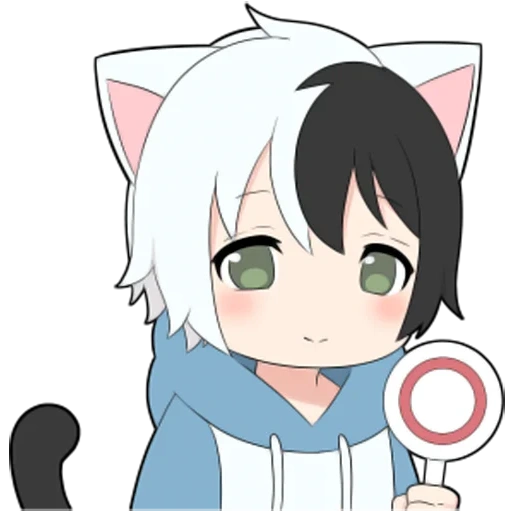 anime, ein anime, anime chibi, katzenjunge weiß