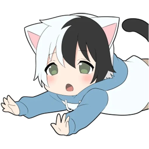 anime, chibi de anime, cat boy white, días de gato de anime