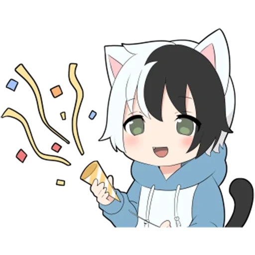 anime, anime chibi, cat boy white, anime cat day