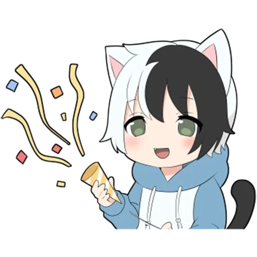 anime, chibi de anime, cat boy white, días de gato de anime