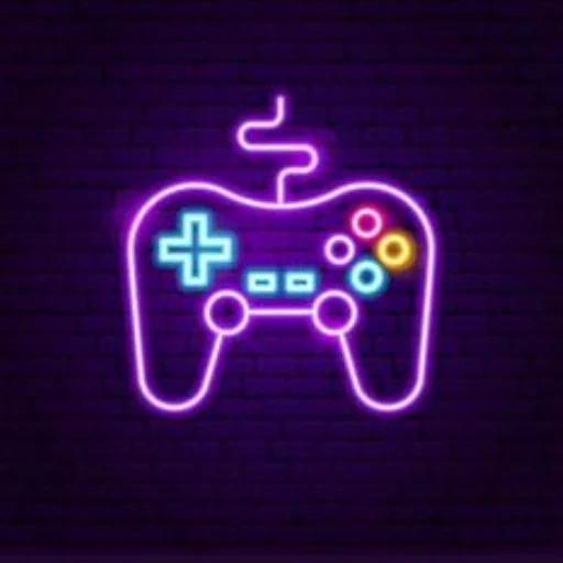 joystik neon, tanda neon, joystick neon, ikon neon game, neon sign gamepad