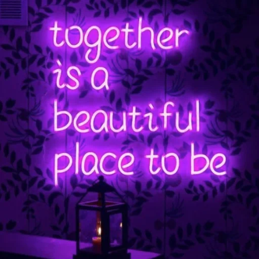 darkness, colored neon lights, neon lamp style, neon purple, purple quotation