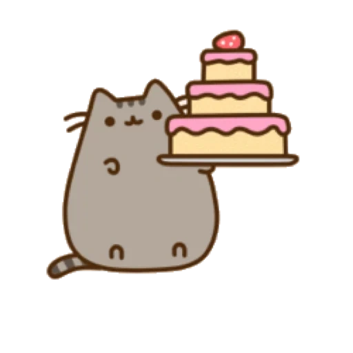 pushin kat, gato pusheen, gato pushin srisovka, o gato está empurrando com um bolo, kotik pushin com um bolo
