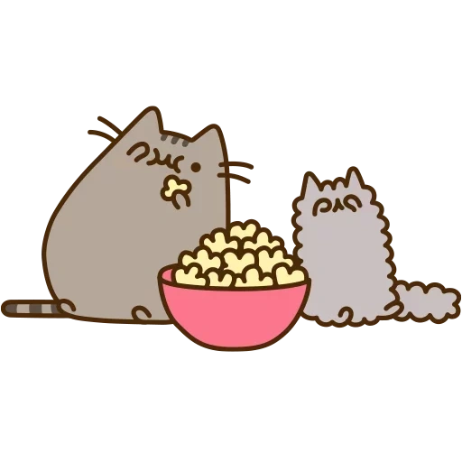 tekan kedalam, pushin cat, pusheen cat, pushin kat popkorn, the cat pushin popcorn