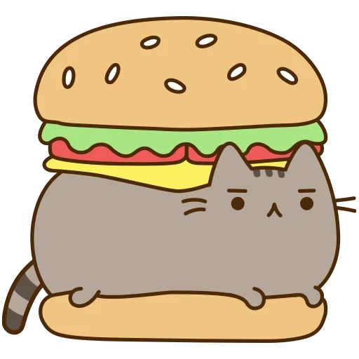pushin kat, gato pusheen, pushin kat burger, la hamburguesa de empuje de gato, comida rápida empujando kat