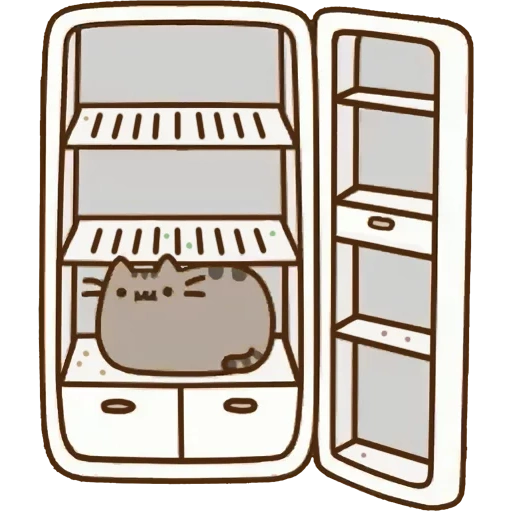 pushin, pusheen, gato psíquico, pequeño refrigerador, refrigerador de dibujos animados