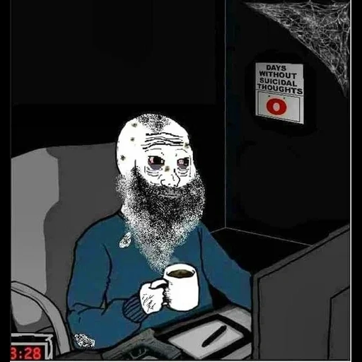 sekai, twitter, darkness, bearded dumer, wojak at the computer