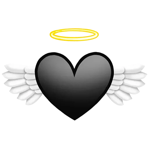 heart badge, black heart, emoji is a black background, the heart of the angel icon, black heart with wings