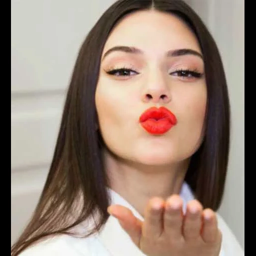 young woman, lipstick lips, lips with red lipstick, kendall with red lipstick, kendall jenner red lipstick