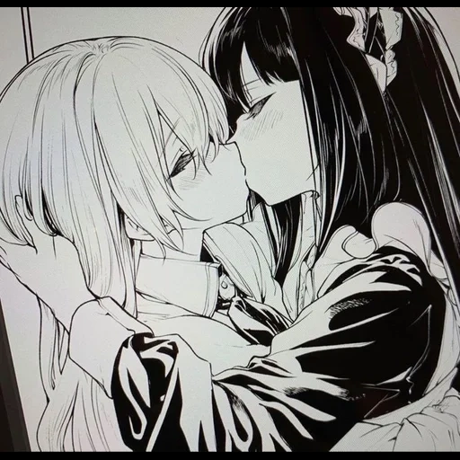 animação uwu, quadrinhos de anime, beijando anime, pintura de casal de anime, a empregada de anime yuri