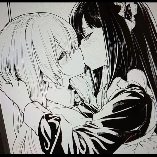 anime uwu, anime comics, kiss anime, pittura di coppia anime, anime cameriera yuri