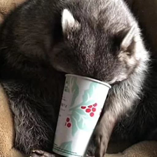 raccoon, raccoons drink, raccoon black, raccoons are drinking tea, raccoons drink milk
