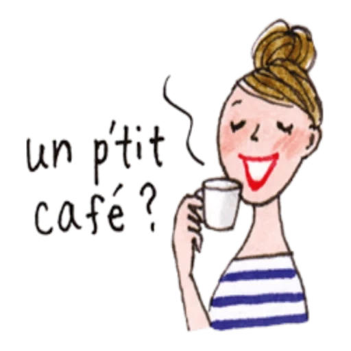 mulher, jovem, hora do café, ilustração, desenhando uma garota