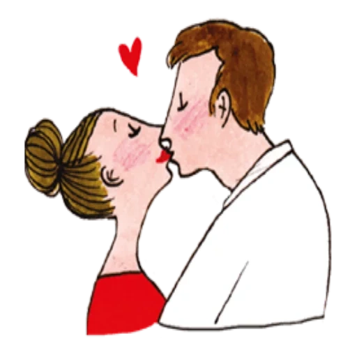 mujer joven, besos, un par de besos, dibujos sobre el amor, clipart de beso francés