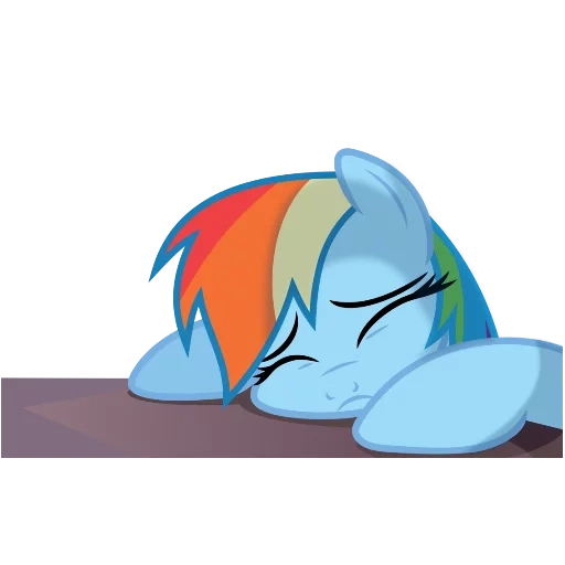 tiret arc-en-ciel, reinbow dash dort, reinbow dash pleure, la tête de reinbou dash, pony rainbow dash dort