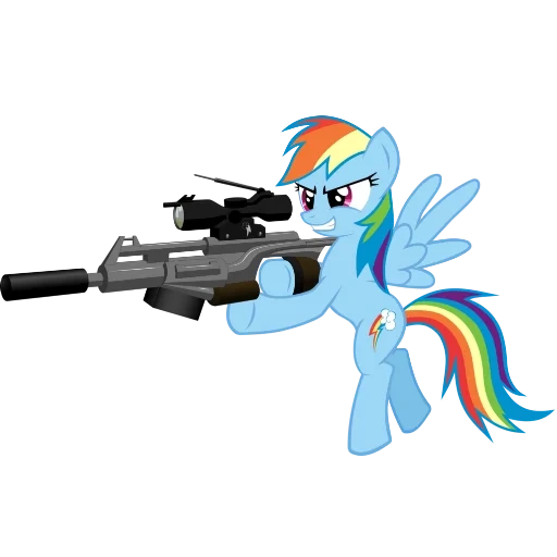rainbow dash, canhão arco-íris, sniper rainbow dash, arma do arco-íris, revolver arco-íris