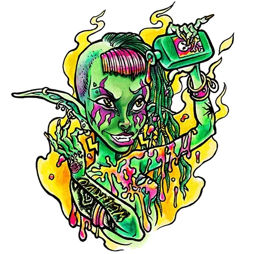 tattoo, psychedelic, saikobilli zombies, zombie tattoo sketch, psychobilly zombies