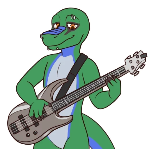 anime, pepe musician, frog with a guitar, crocodile with a guitar, pepe frog guitar