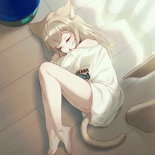 katia sambuka, 40hara kinako, arte de anime de gato, menina de arte anime, animação de gato de menina