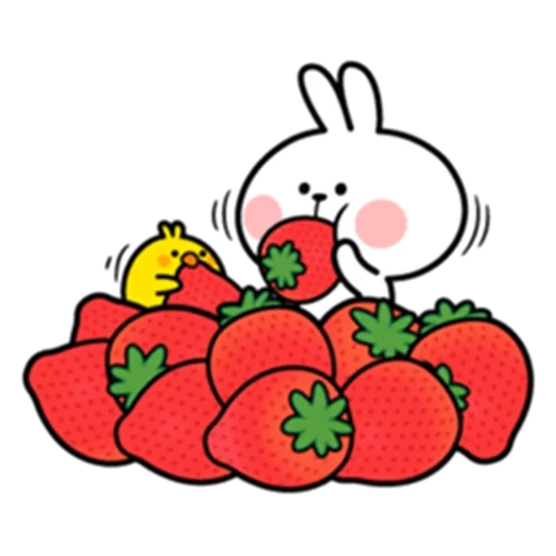 rabbit date, kawaii drawings, rabbit drawing, moland strawberries, cartoon strawberries