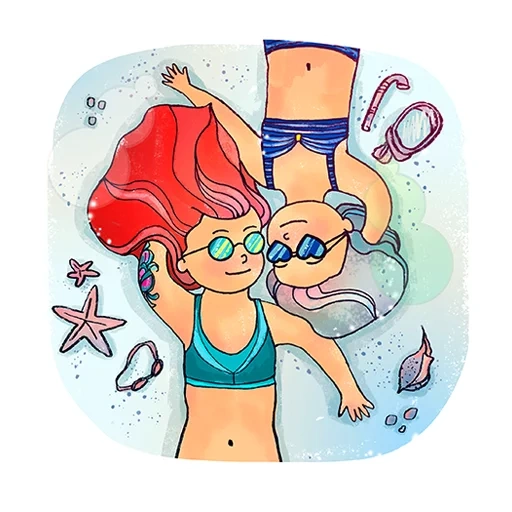 female friends, body parts, the little mermaid pattern
