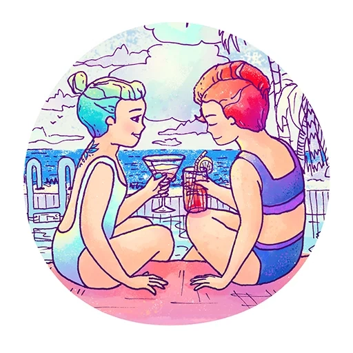 blue, female friends, pink blue, face paradise face badge