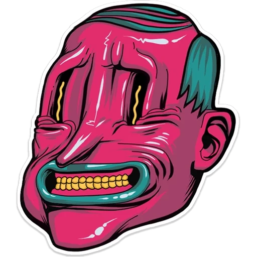 acidic, stickers art, miami stone, mask demon tengu, smiley mask demon