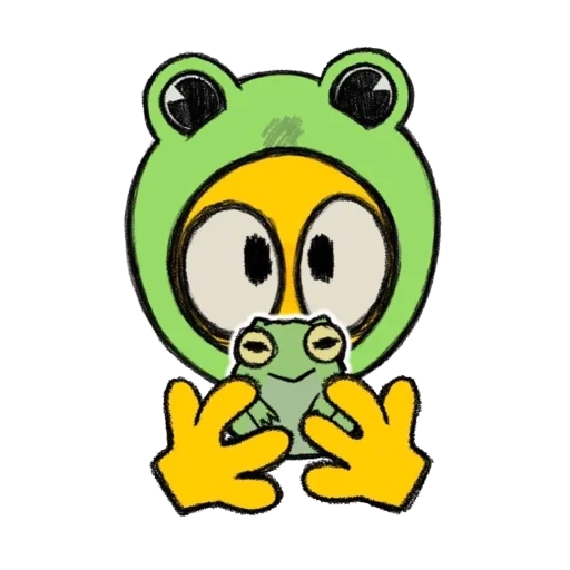 a toy, frog drawing, cursed emoji frog