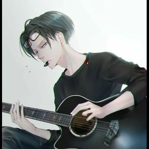 anime creative, levi ackerman, toshija dir yen gray, anime man gitarre, levy ackerman gitarre