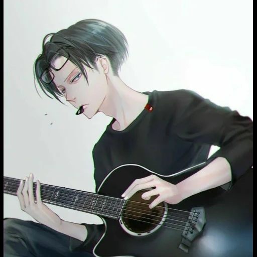 animation creativity, levi ackerman, toshiya dir yen gray, cartoon guitar, levy ackerman guitar