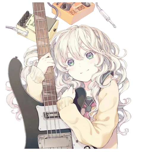 аниме, рисунок, тян гитарой, аниме тян гитарой, аниме девушка гитарой