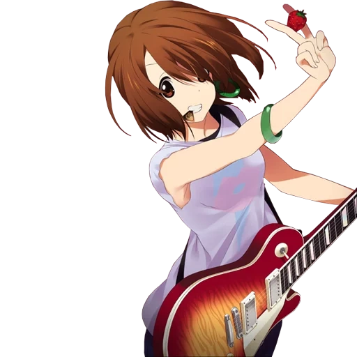 рисунок, аки тоёсаки, лёгкая музыка аниме, аниме девушки аниме, юи хирасава гитарой