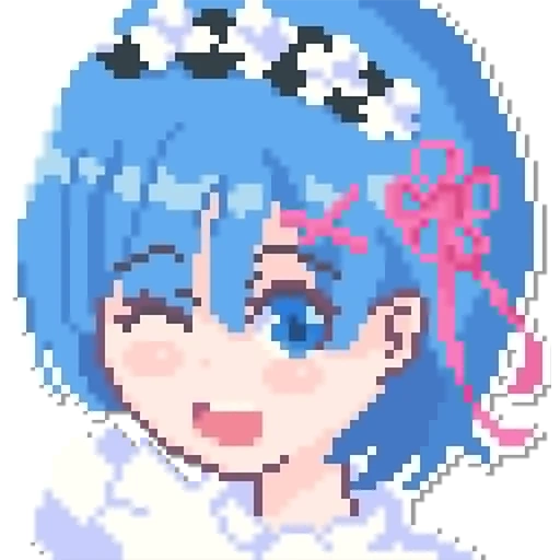 pixel anime, anime seni pixel, rem pecahan, animasi animasi ram, pixel art animation day