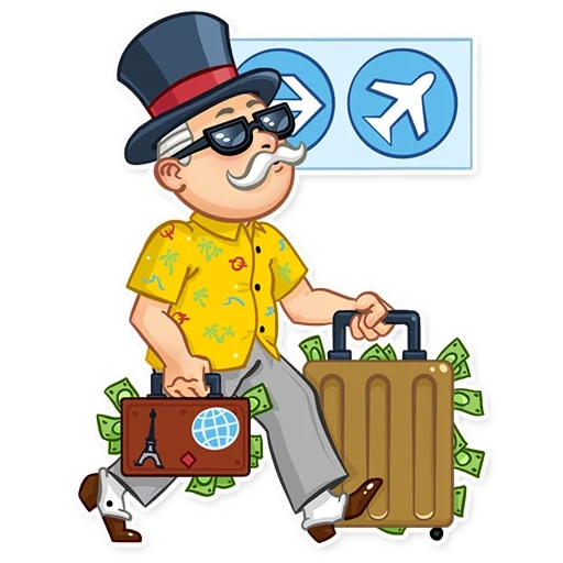 monopolist, cartoon tourist, cartoon tourists, cartoon man with a suitcase