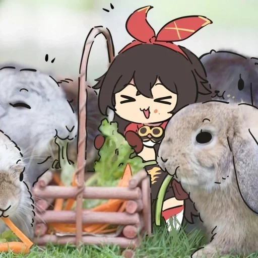 кролик, anime art, крольчата, озорной кролик, мой сосед тоторо