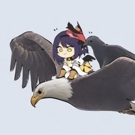 аниме, гэнсин, летящий орел, genshin impact