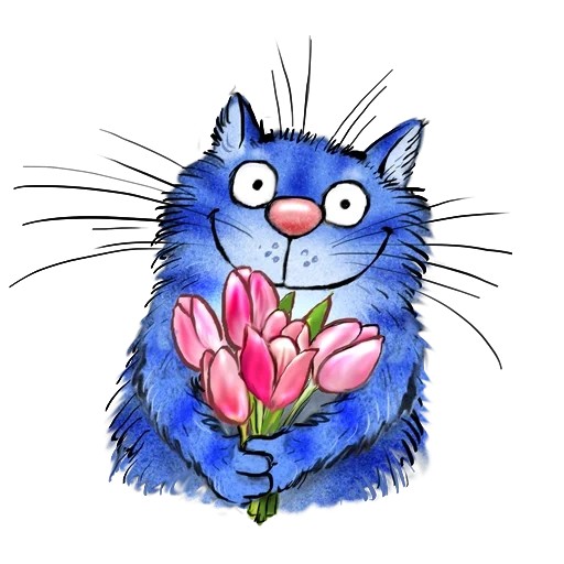 blue cat, cat with flowers, rina zenyuk blue cats, blue cats irina zenyuk