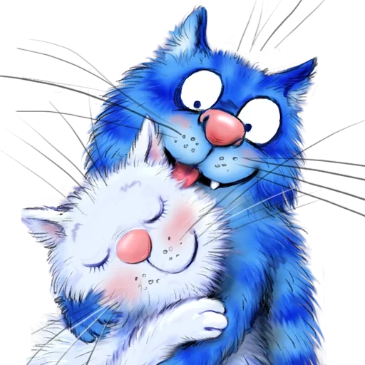 kucing biru, kucing biru cinta, lukisan kucing biru, blue cats rina zenyuk 2021, beberapa kucing biru jatuh cinta