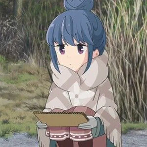 аниме, rin shima, персонажи аниме, yuru camp кадры, лагерь свежем воздухе